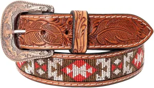HILASON Western Genuine Leather Belt for Men Women Cowboy Cowgirl Handmade Unisex Full Grain Heavy Duty Tooled Beaded Belt