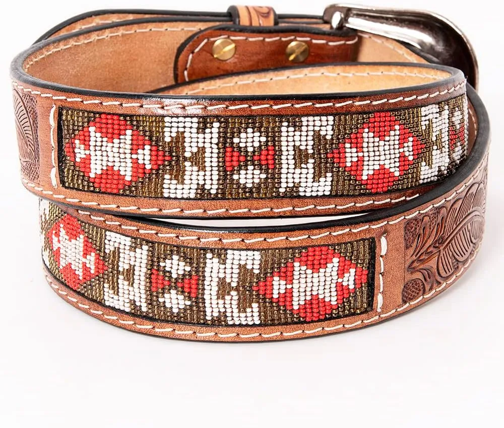 HILASON Western Genuine Leather Belt for Men Women Cowboy Cowgirl Handmade Unisex Full Grain Heavy Duty Tooled Beaded Belt