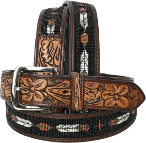 HILASON Western Genuine Leather Belt for Men Women Cowboy Cowgirl Handmade Unisex Full Grain Heavy Duty Tooled Beaded Belt