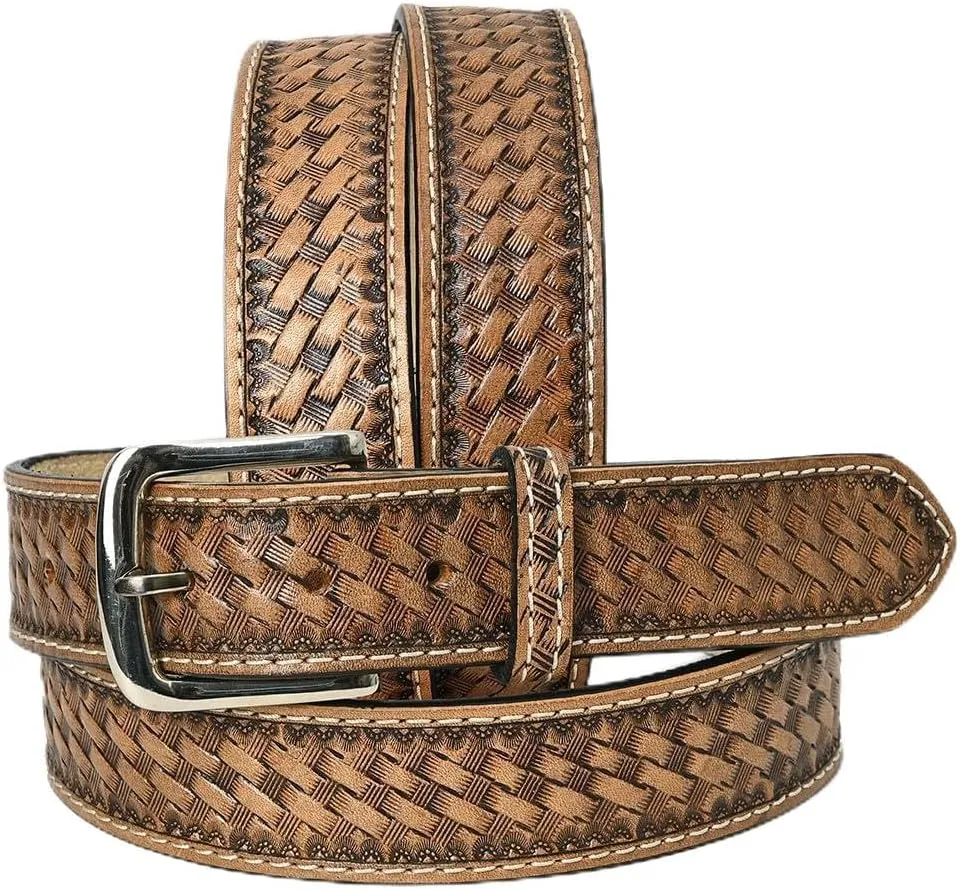 HILASON Western Genuine Leather Belt for Men Women Cowboy Cowgirl Handmade Unisex Full Grain Heavy Duty Tooled Belt for Jeans