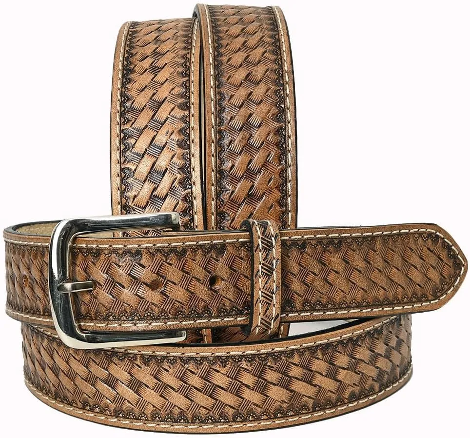 HILASON Western Genuine Leather Belt for Men Women Cowboy Cowgirl Handmade Unisex Full Grain Heavy Duty Tooled Belt for Jeans