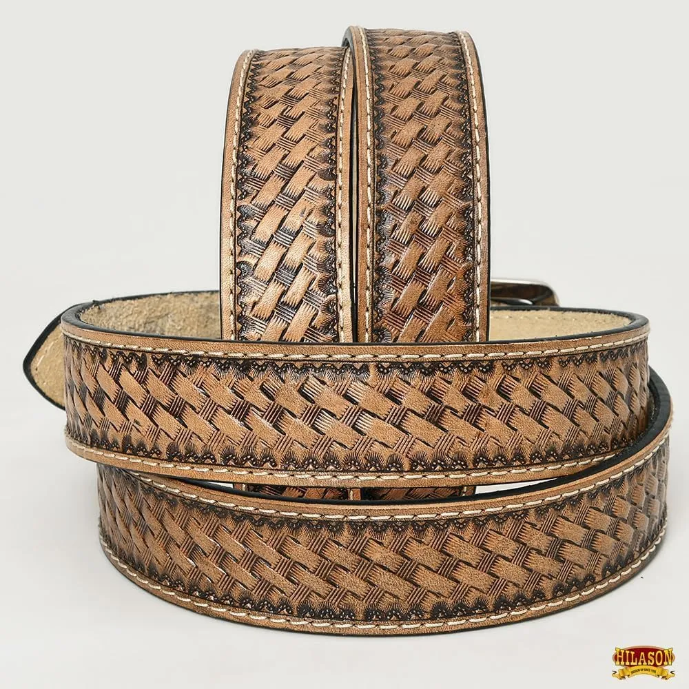 HILASON Western Genuine Leather Belt for Men Women Cowboy Cowgirl Handmade Unisex Full Grain Heavy Duty Tooled Belt for Jeans