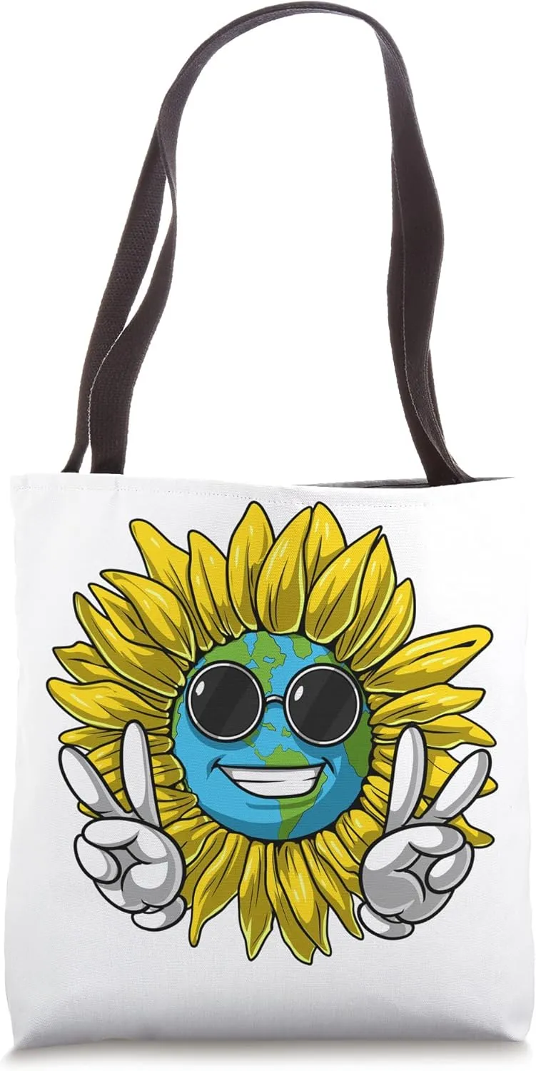 Hippie Sunflower Planet Earth Floral Nature Environmentalist Tote Bag
