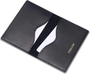HISCOW Minimalist Thin Bifold Card Holder Italian Calfskin (Black, Gold logo), Small