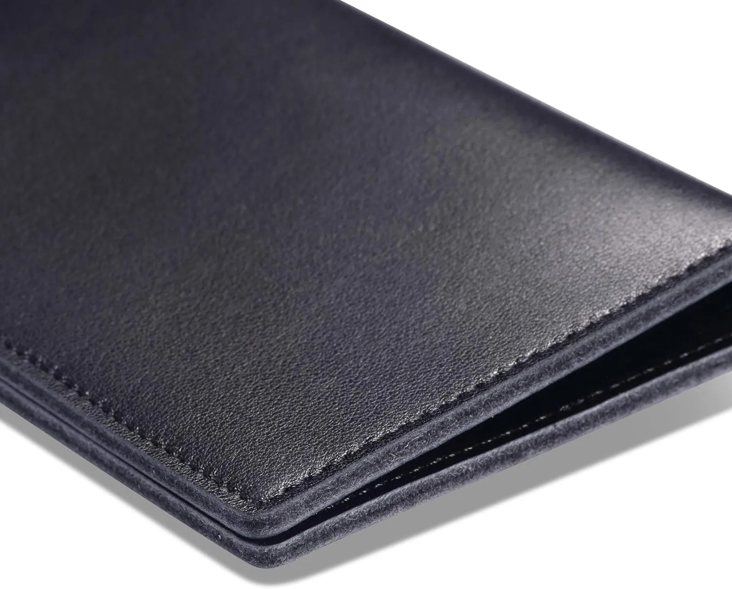 HISCOW Minimalist Thin Bifold Card Holder Italian Calfskin (Black, Gold logo), Small
