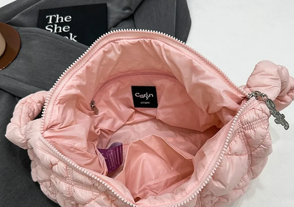 Hobo Crossbody Bags for Women Nylon Underarm Bag Crossbody Purses for Women Trendy Purses for Women 2024 Pleated Shoulder Bag