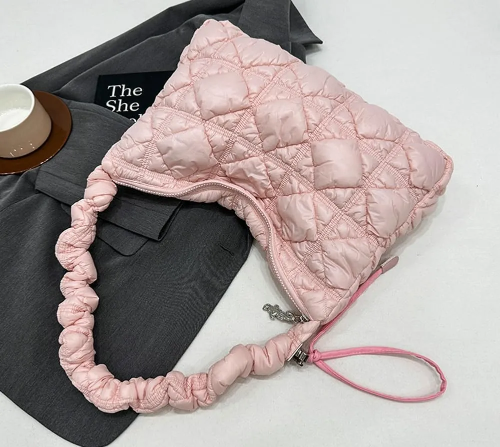 Hobo Crossbody Bags for Women Nylon Underarm Bag Crossbody Purses for Women Trendy Purses for Women 2024 Pleated Shoulder Bag