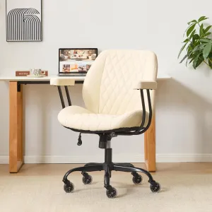 Home Office Desk Chair Office Rubber Casters Ergonomic Computer Chair with Lumbar Support Adjustable Height Rolling Swivel Executive Task Armrests Chair， White Leather
