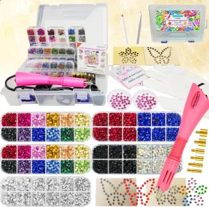 Hotfix Rhinestones Applicator Kit with 8600 Pcs Hot Fix Crystals 3mm 4mm 5mm, Bedazzler Kit with Rhinestones SS10 SS16 SS20 for Blinging Clothes, Fabric, Clothing, Leather - Washable | Case