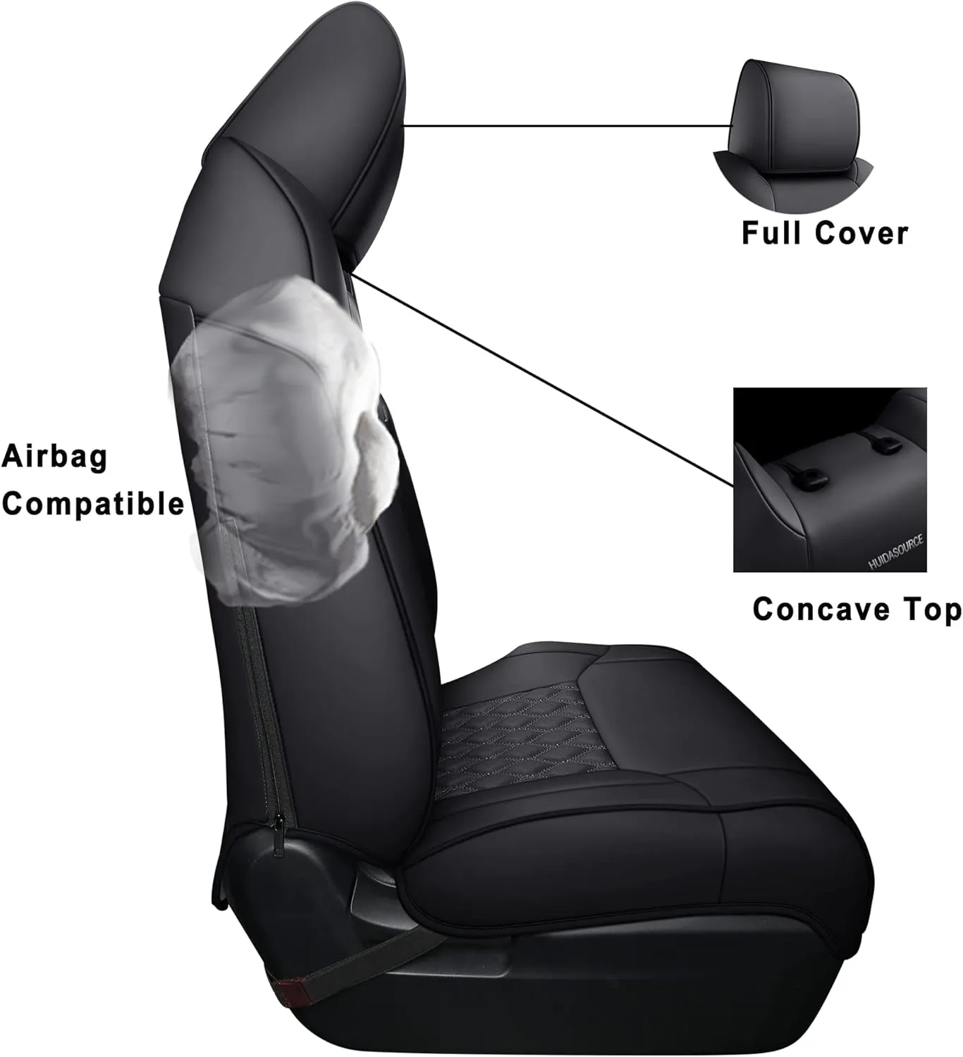Huidasource Tacoma Seat Covers Full Set, Full Coverage Leather Truck Seat Cushion Cover Custom Fit for 2005-2015 Double & Crew Cab 2nd Gen Toyota Tacoma Base Prerunner SR5 Limited(Full Set/Black)