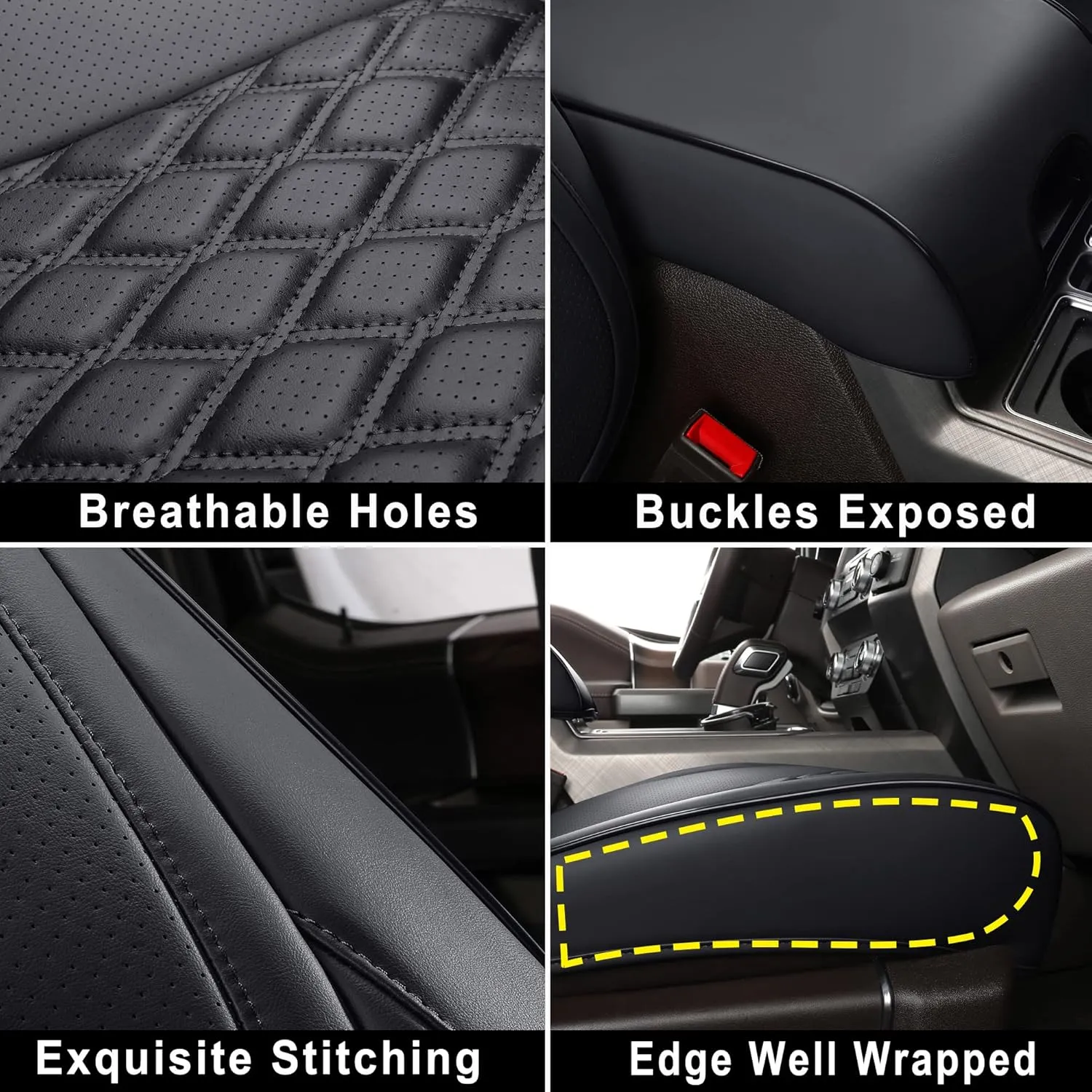 Huidasource Tacoma Seat Covers Full Set, Full Coverage Leather Truck Seat Cushion Cover Custom Fit for 2005-2015 Double & Crew Cab 2nd Gen Toyota Tacoma Base Prerunner SR5 Limited(Full Set/Black)