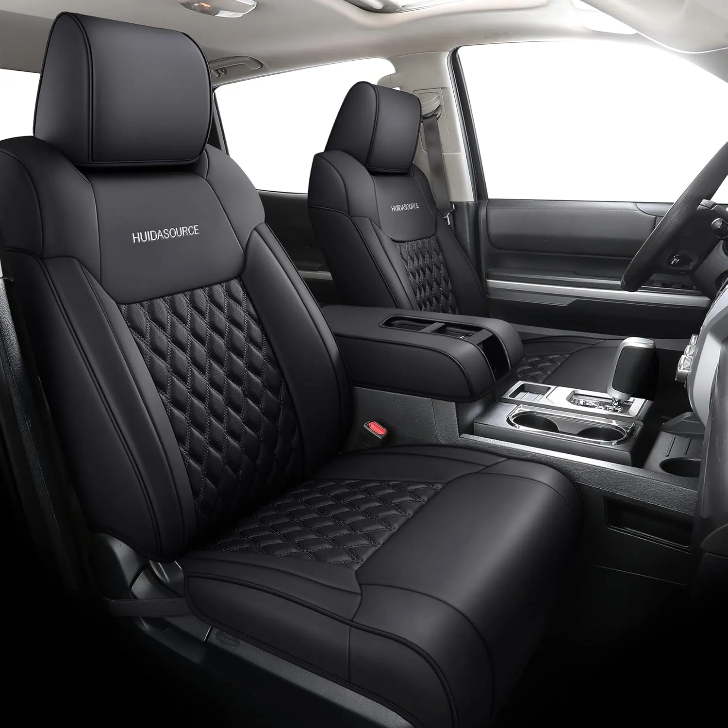 Huidasource Tacoma Seat Covers Full Set, Full Coverage Leather Truck Seat Cushion Cover Custom Fit for 2005-2015 Double & Crew Cab 2nd Gen Toyota Tacoma Base Prerunner SR5 Limited(Full Set/Black)