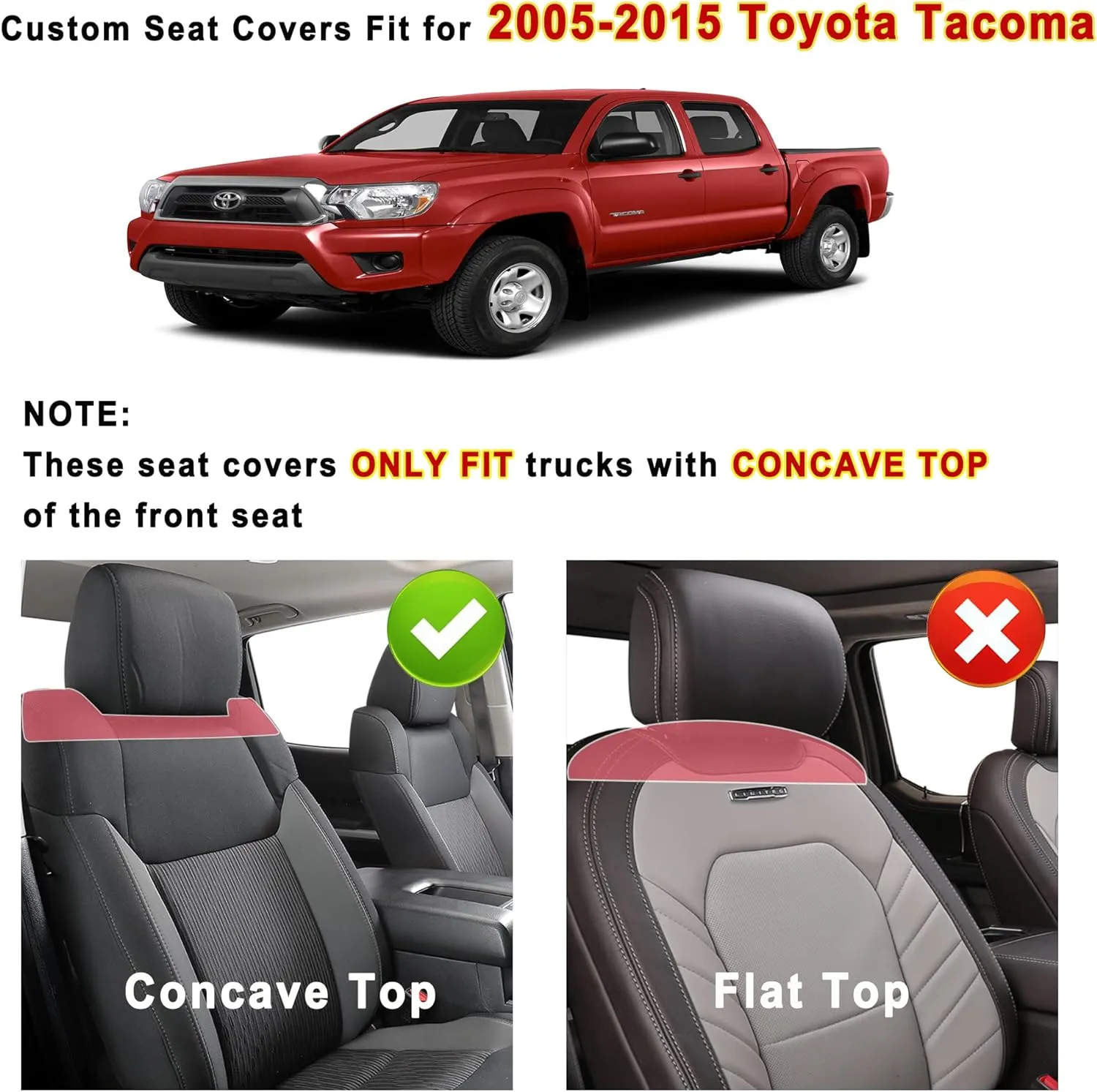 Huidasource Tacoma Seat Covers Full Set, Full Coverage Leather Truck Seat Cushion Cover Custom Fit for 2005-2015 Double & Crew Cab 2nd Gen Toyota Tacoma Base Prerunner SR5 Limited(Full Set/Black)
