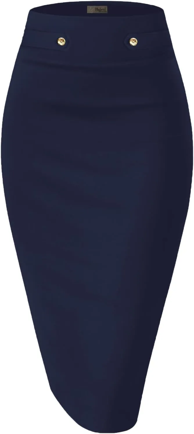 Hybrid & Company Womens Pencil Skirt Premium Nylon Ponte Stretch Office Made in The USA Below Knee