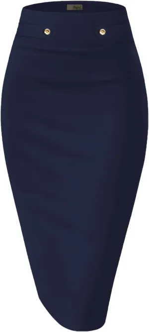 Hybrid & Company Womens Pencil Skirt Premium Nylon Ponte Stretch Office Made in The USA Below Knee