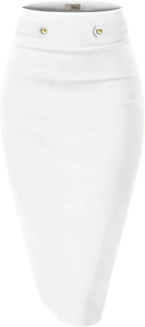 Hybrid & Company Womens Pencil Skirt Premium Nylon Ponte Stretch Office Made in The USA Below Knee