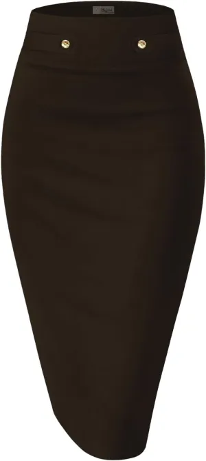Hybrid & Company Womens Pencil Skirt Premium Nylon Ponte Stretch Office Made in The USA Below Knee