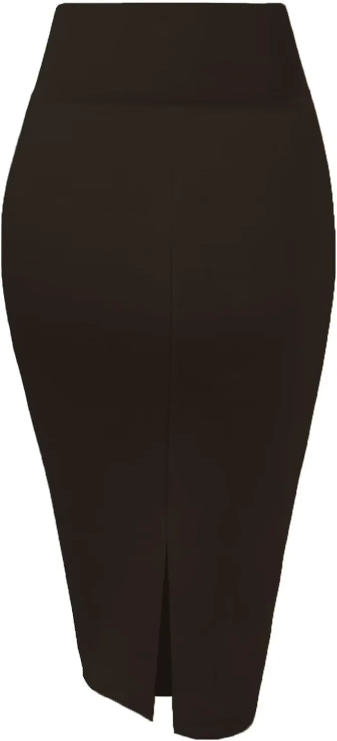 Hybrid & Company Womens Pencil Skirt Premium Nylon Ponte Stretch Office Made in The USA Below Knee