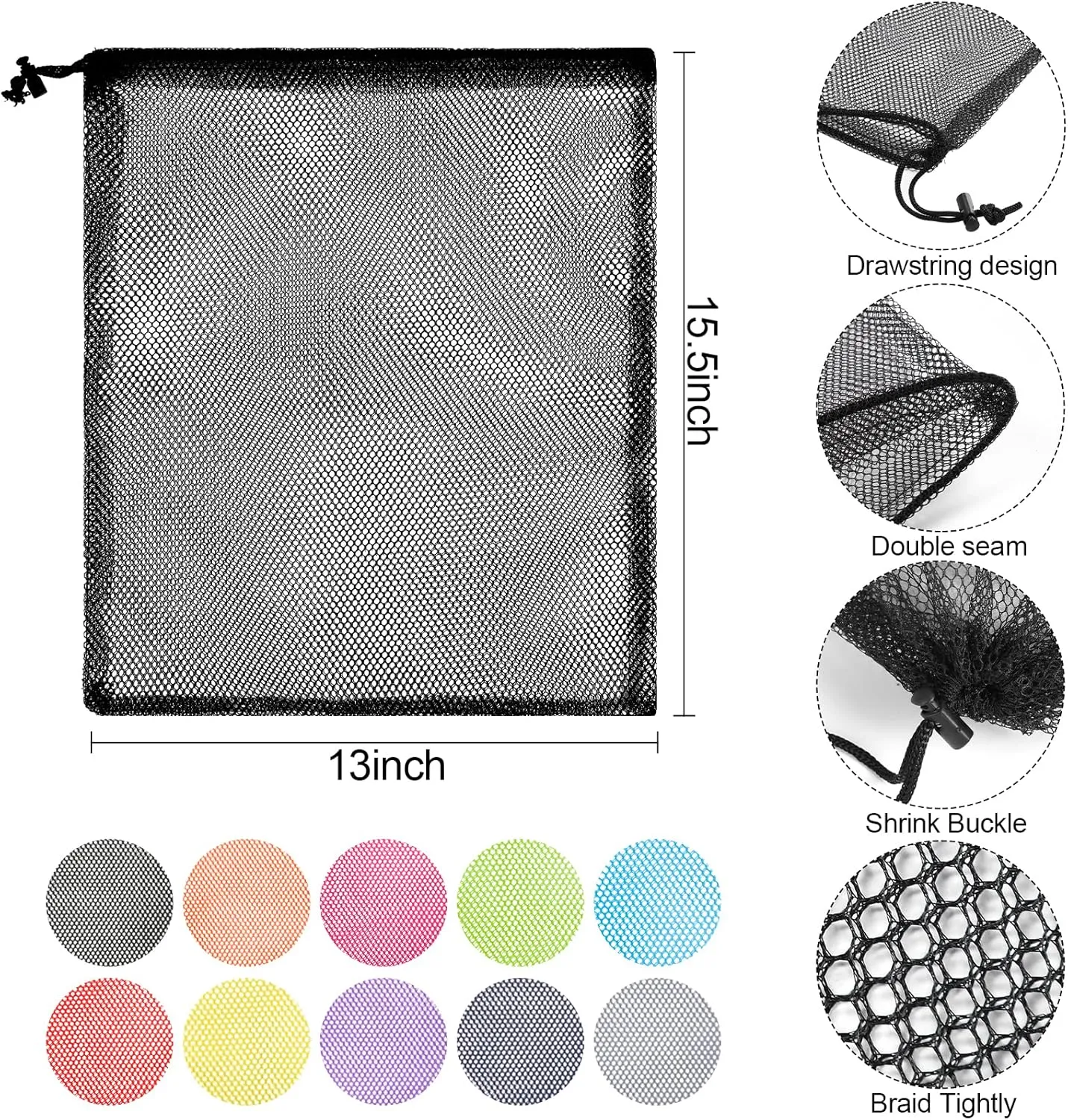 iMucci 13"X15.5" 100Pcs Mesh Laundry Drawstring Bag Nylon Drawstring Gym Bag with Cord Lock Closure