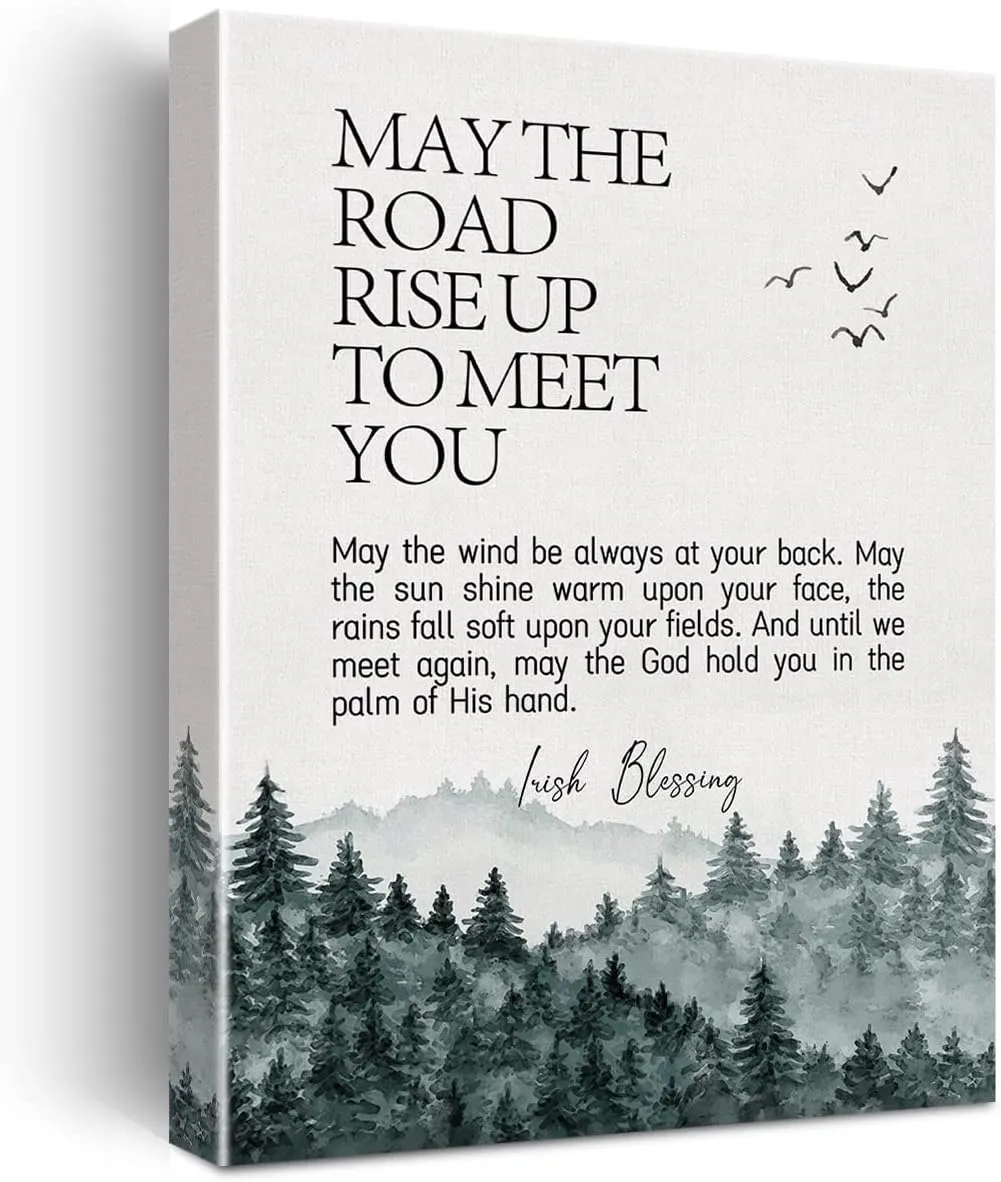 Irish Blessing May the Road Rise Up to Meet You Canvas Wall Art Inspirational Decor Motivational Poster Picture Artwork 11.5"x15", Painting Gift for Dorm Office Home Decor (Wooden Framed)