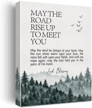 Irish Blessing May the Road Rise Up to Meet You Canvas Wall Art Inspirational Decor Motivational Poster Picture Artwork 11.5"x15", Painting Gift for Dorm Office Home Decor (Wooden Framed)