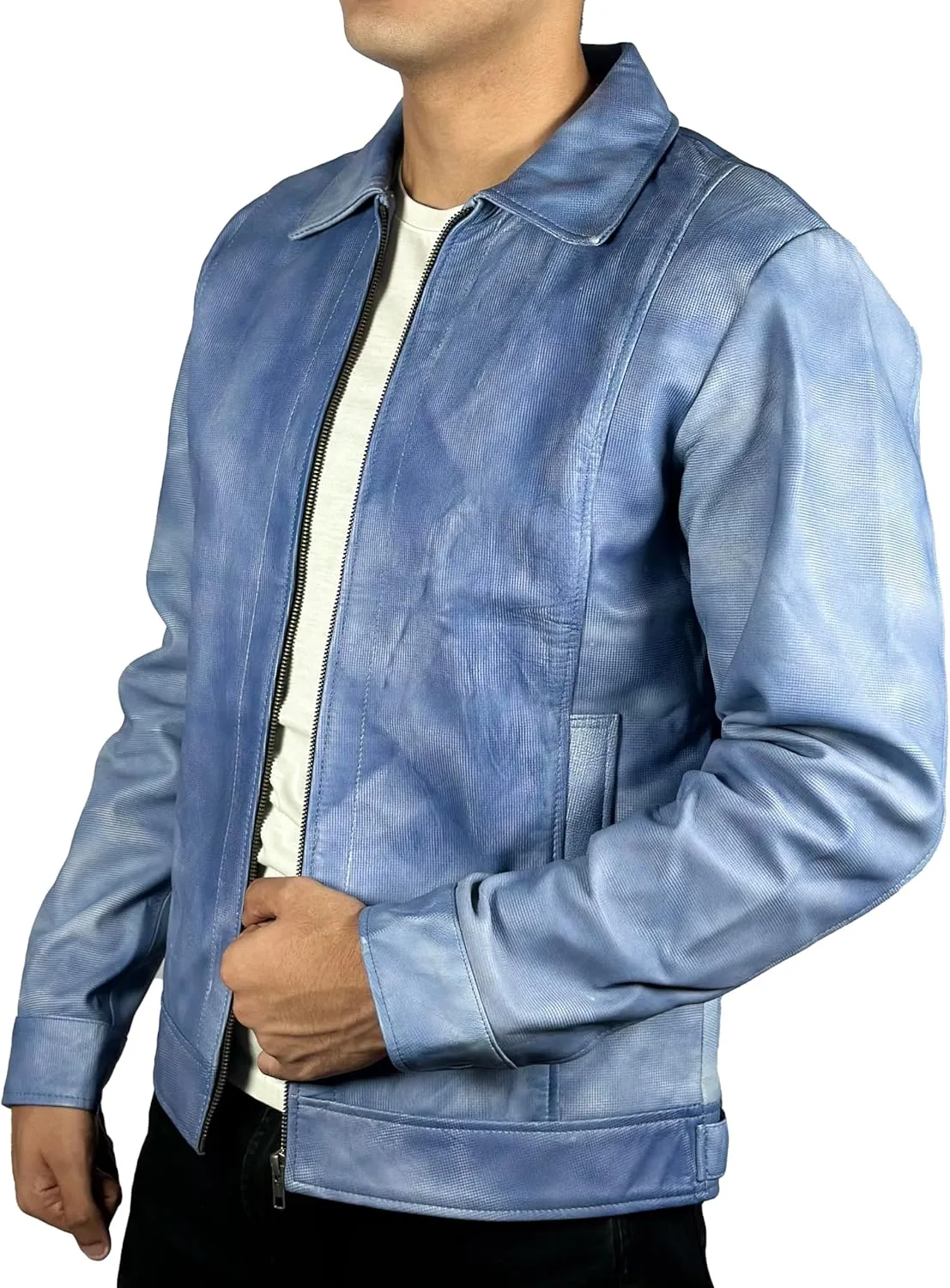 Isaac & David Chicago Men's New Black/Brown Lambskin Leather Classic Open Bottom Jacket Motorcycle Vintage Racing Jacket