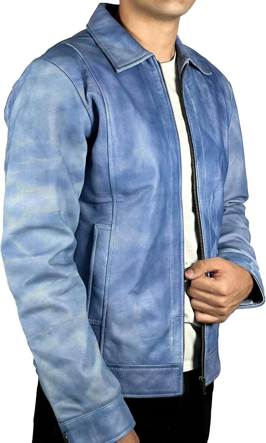 Isaac & David Chicago Men's New Black/Brown Lambskin Leather Classic Open Bottom Jacket Motorcycle Vintage Racing Jacket
