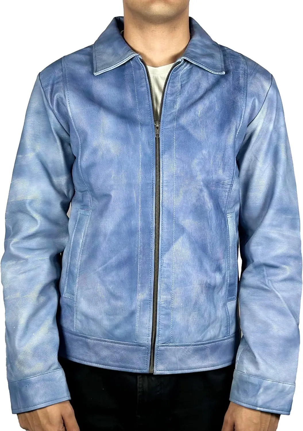 Isaac & David Chicago Men's New Black/Brown Lambskin Leather Classic Open Bottom Jacket Motorcycle Vintage Racing Jacket