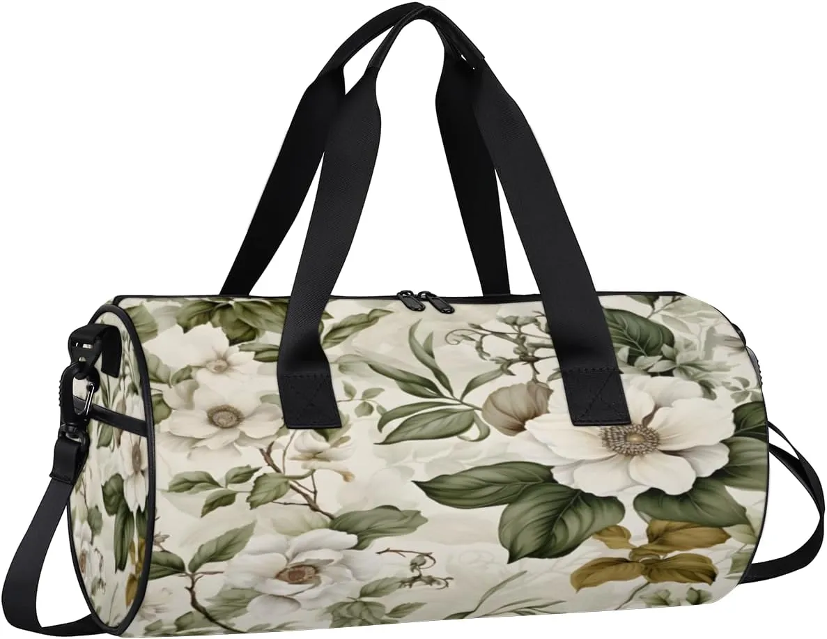 Ivory Petal Harmony Sports Duffel Bag with Shoulder Strap, Large Capacity Gym Bag with Shoe Compartment, Water Resistant Travel Duffle Bag for Men Women Travel, Sports (17.6x9x9 Inch)