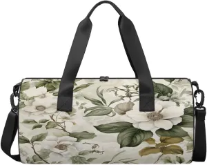 Ivory Petal Harmony Sports Duffel Bag with Shoulder Strap, Large Capacity Gym Bag with Shoe Compartment, Water Resistant Travel Duffle Bag for Men Women Travel, Sports (17.6x9x9 Inch)