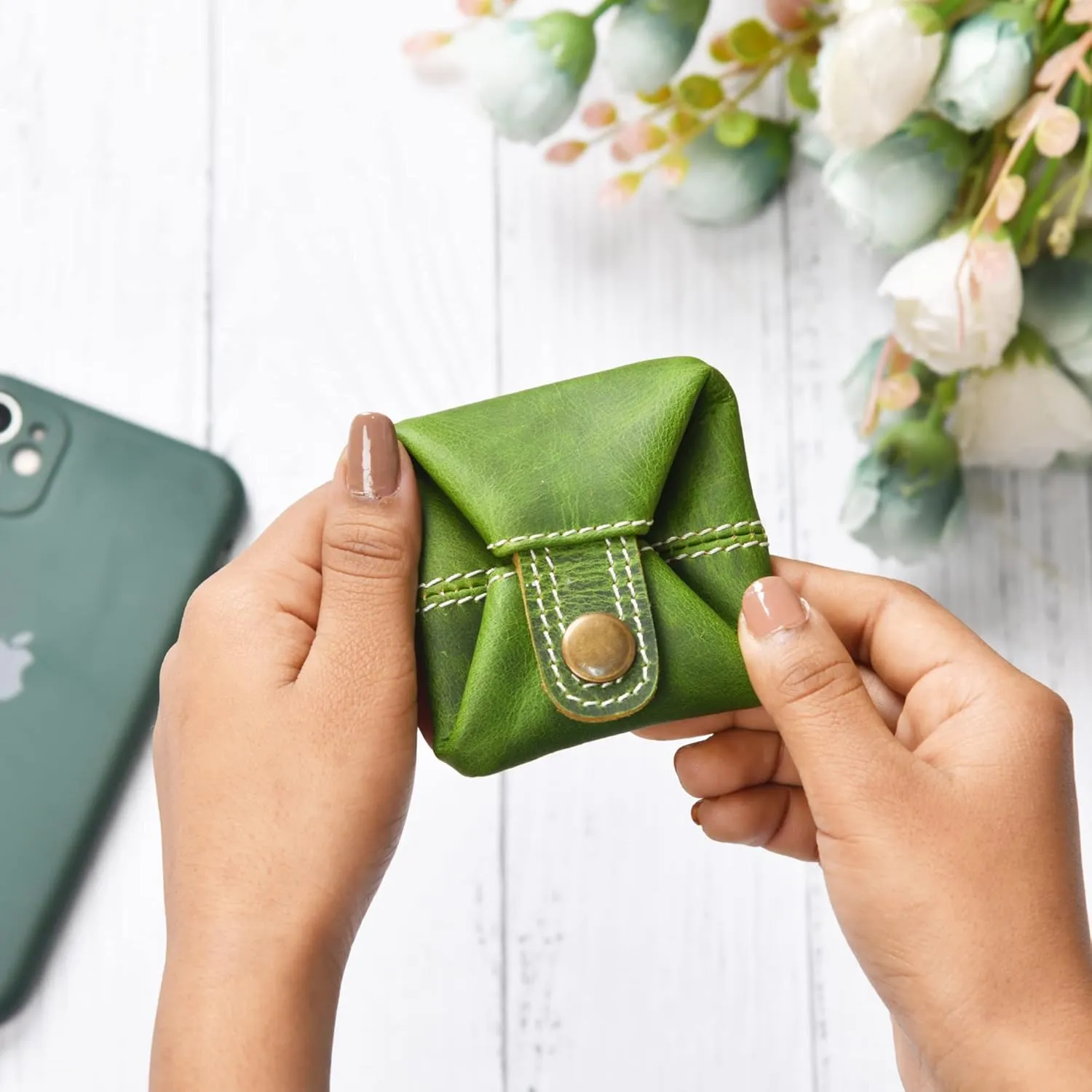 Jajmo Legacy Leather Coin Pouch Change Holder Mini Pocket Wallet for Men Women (Green, Pack of 1)
