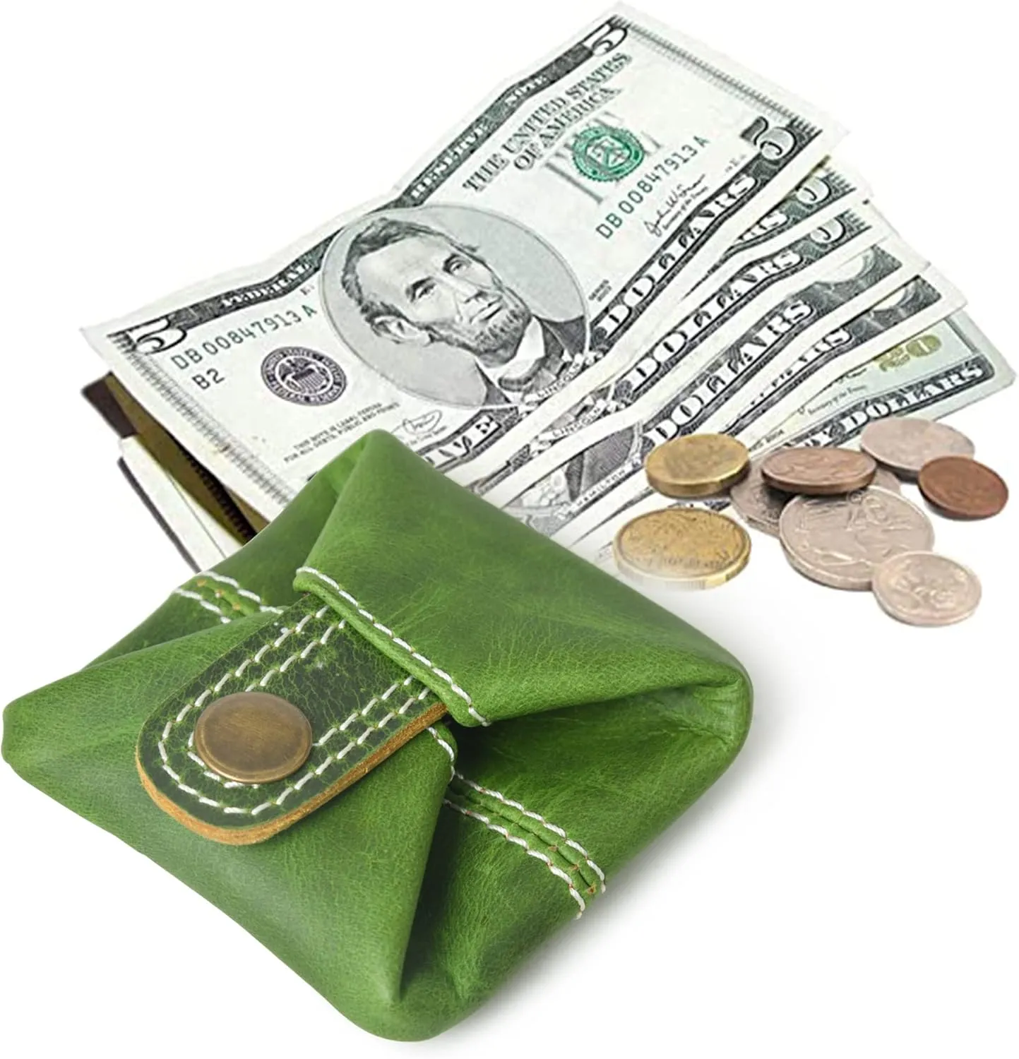 Jajmo Legacy Leather Coin Pouch Change Holder Mini Pocket Wallet for Men Women (Green, Pack of 1)