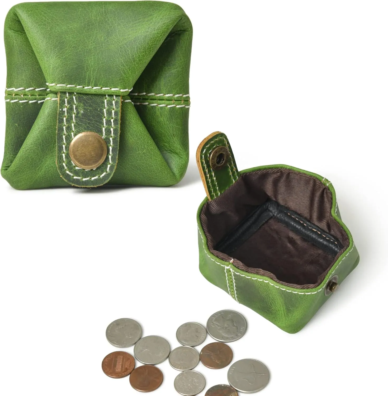 Jajmo Legacy Leather Coin Pouch Change Holder Mini Pocket Wallet for Men Women (Green, Pack of 1)