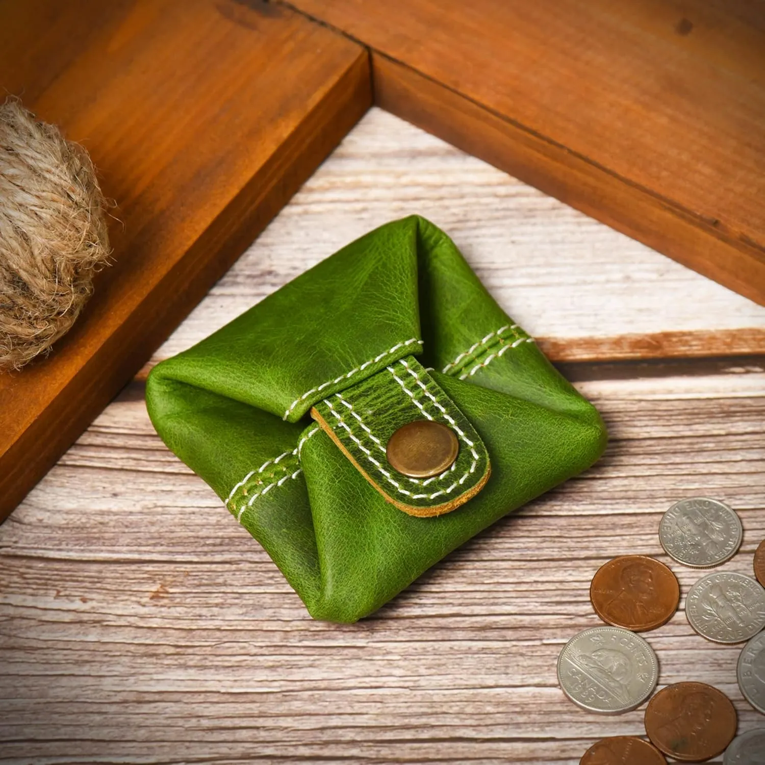 Jajmo Legacy Leather Coin Pouch Change Holder Mini Pocket Wallet for Men Women (Green, Pack of 1)
