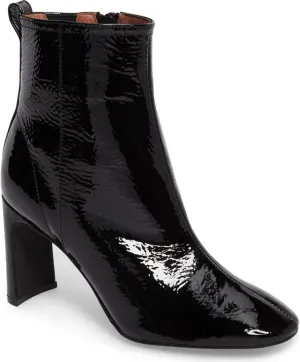 Jeffrey Campbell Chapel Black Crinkle Patent Curved Heel minimalist Ankle Bootie