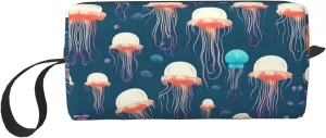 Jellyfish Pattern print Multi-Purpose Cosmetic Bag with Zipper Canvas Makeup Bag, Travel Toiletry Pouch, Pencil Bag