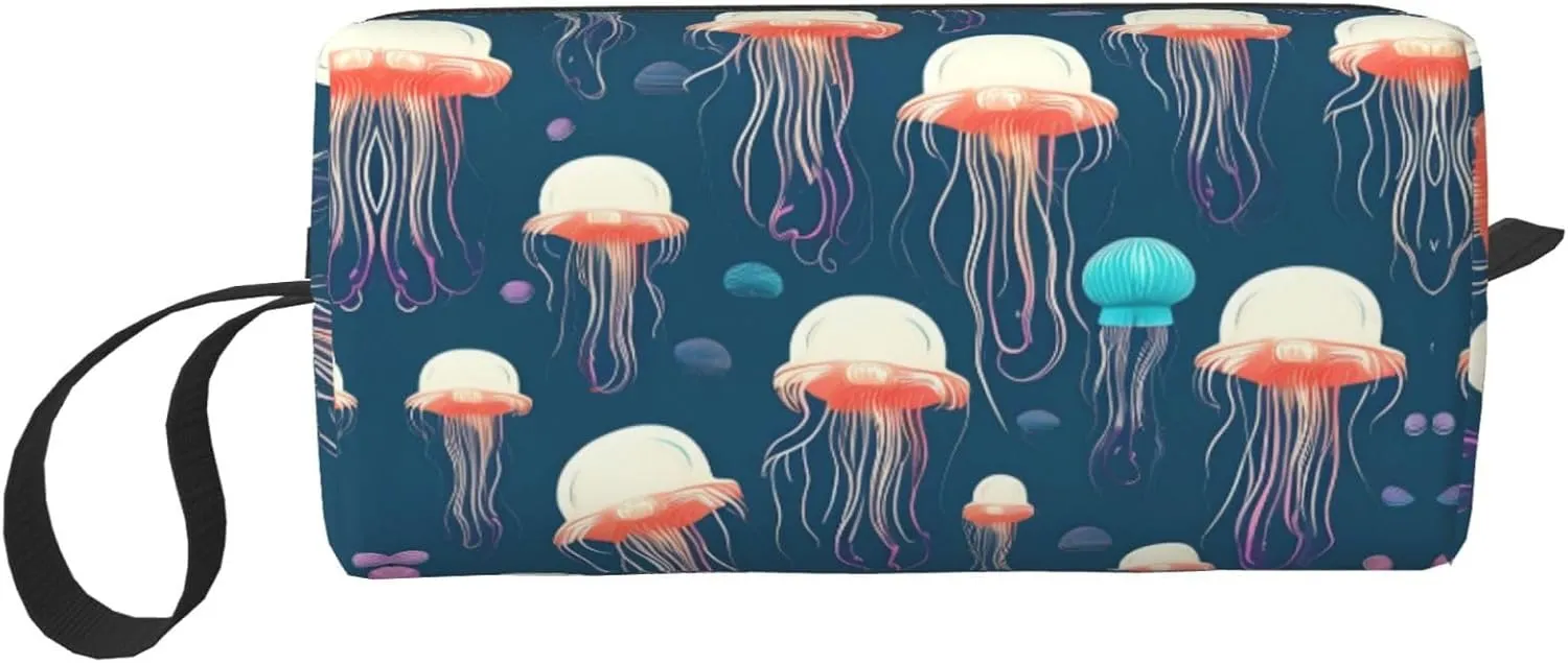 Jellyfish Pattern print Multi-Purpose Cosmetic Bag with Zipper Canvas Makeup Bag, Travel Toiletry Pouch, Pencil Bag