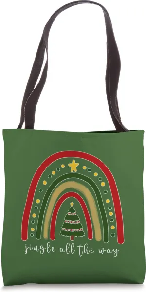 Jingle All the Way Christmas Holiday December Rainbow Tote Bag