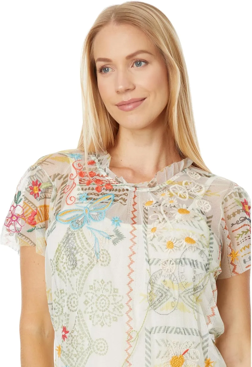 Johnny Was Merida Mesh Slip Blouse