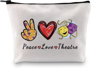 JXGZSO Drama Gift Peace Love Theatre Makeup Bag Mask Cosmetic Bag Theatre Lover Gift (Peace Love Theatre)