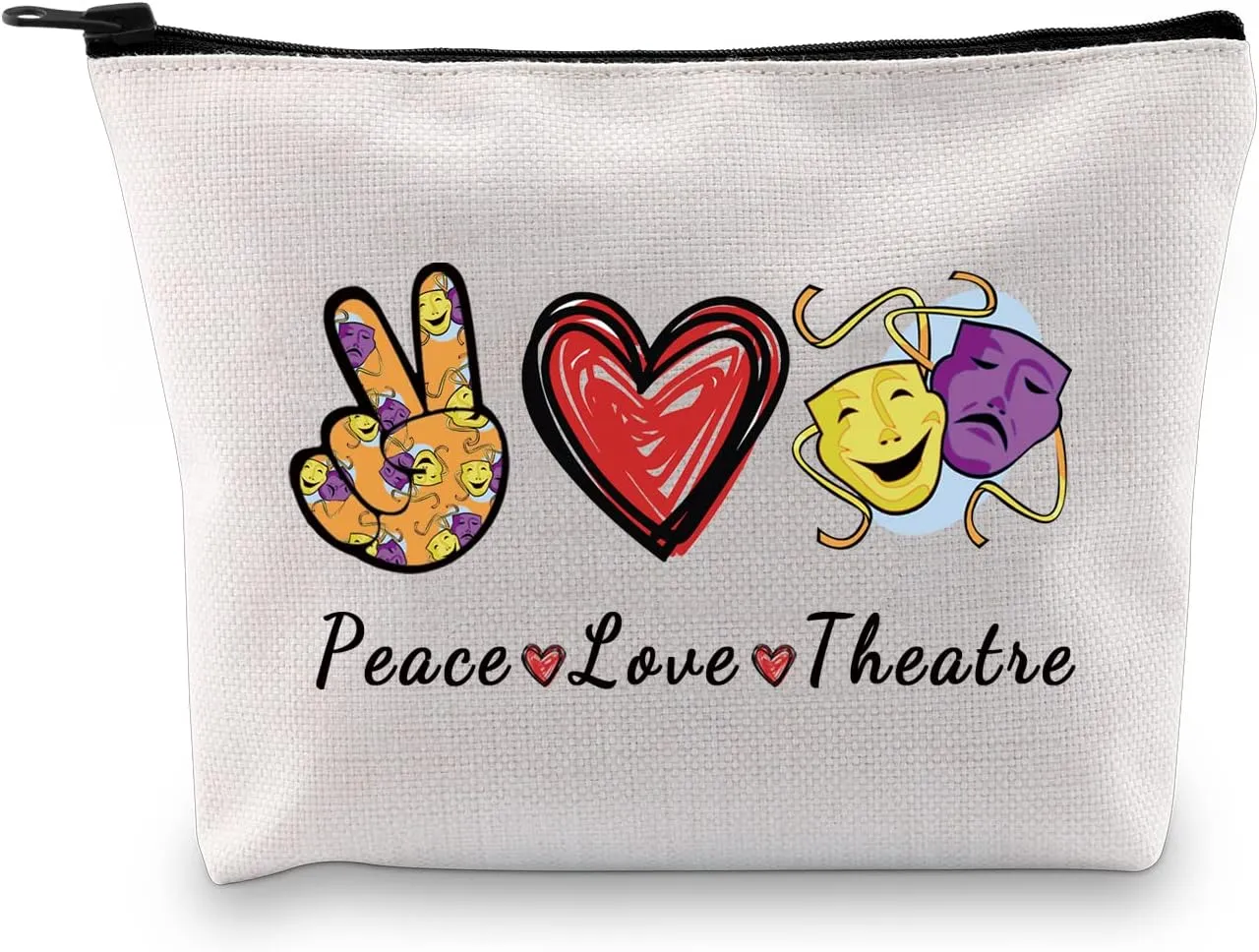 JXGZSO Drama Gift Peace Love Theatre Makeup Bag Mask Cosmetic Bag Theatre Lover Gift (Peace Love Theatre)