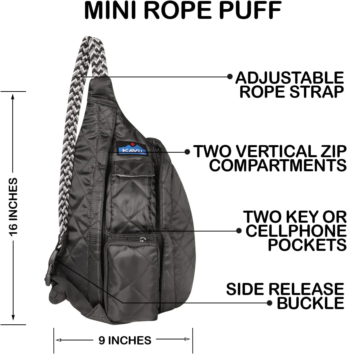 KAVU Mini Rope Puff Diamond Quilted Mini Sling Pack - Black