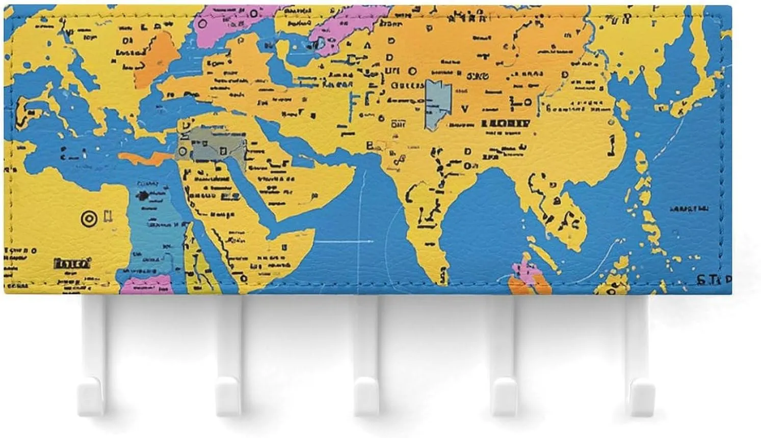Key Holder for Wall, World Geography Map Wall Mounted Key Hooks, Masks, Bags Self-Adhesive Durable Plastic & Leather Design, Decorative Entryway & Bathroom