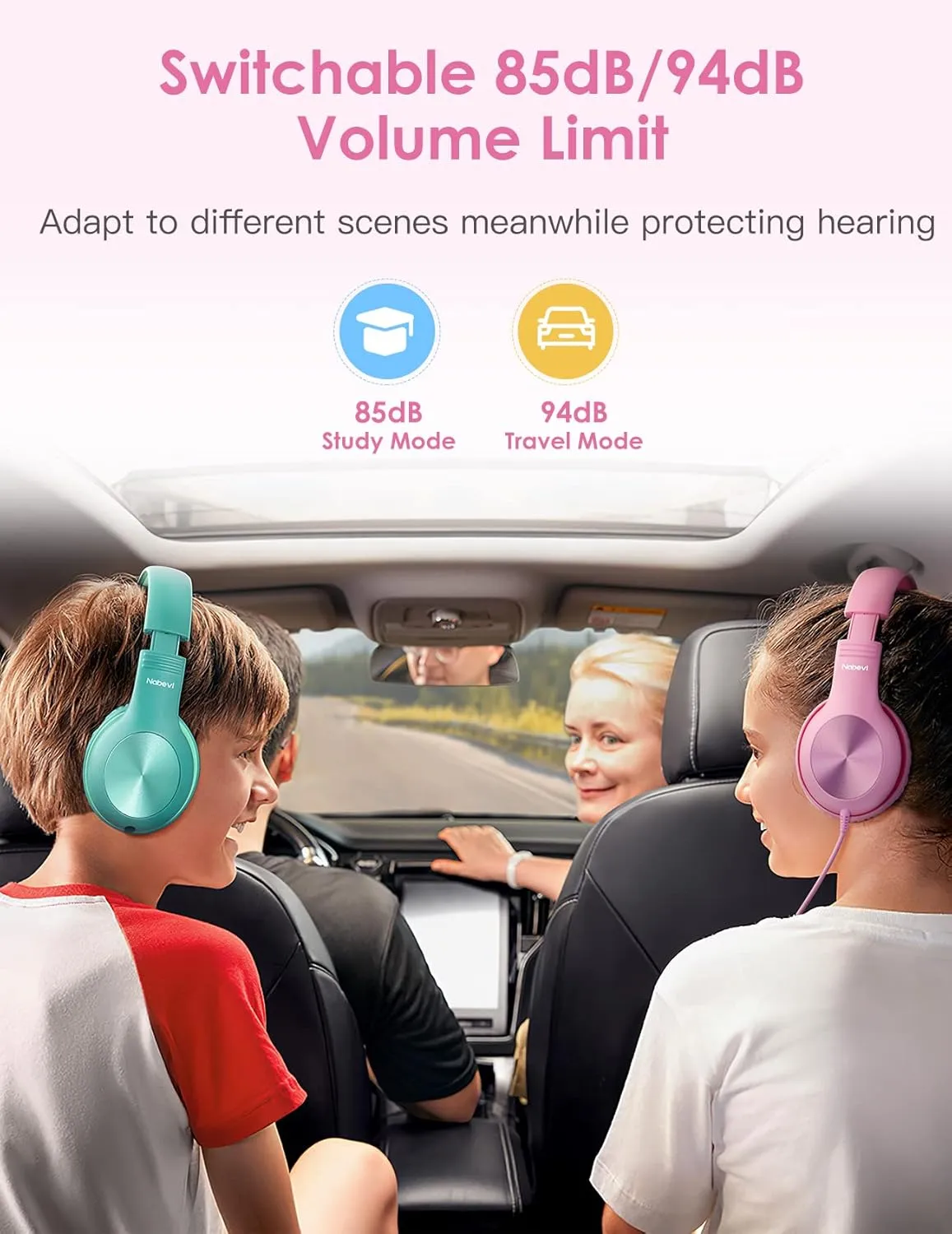 Kids Headphones with Microphone, Over-Ear Headphones for Kids with Sharing Function, 85dB/94dB Safe Volume Limit, Wired Headphone for Children, Kid Headset for School, Tablet, Travel, Green