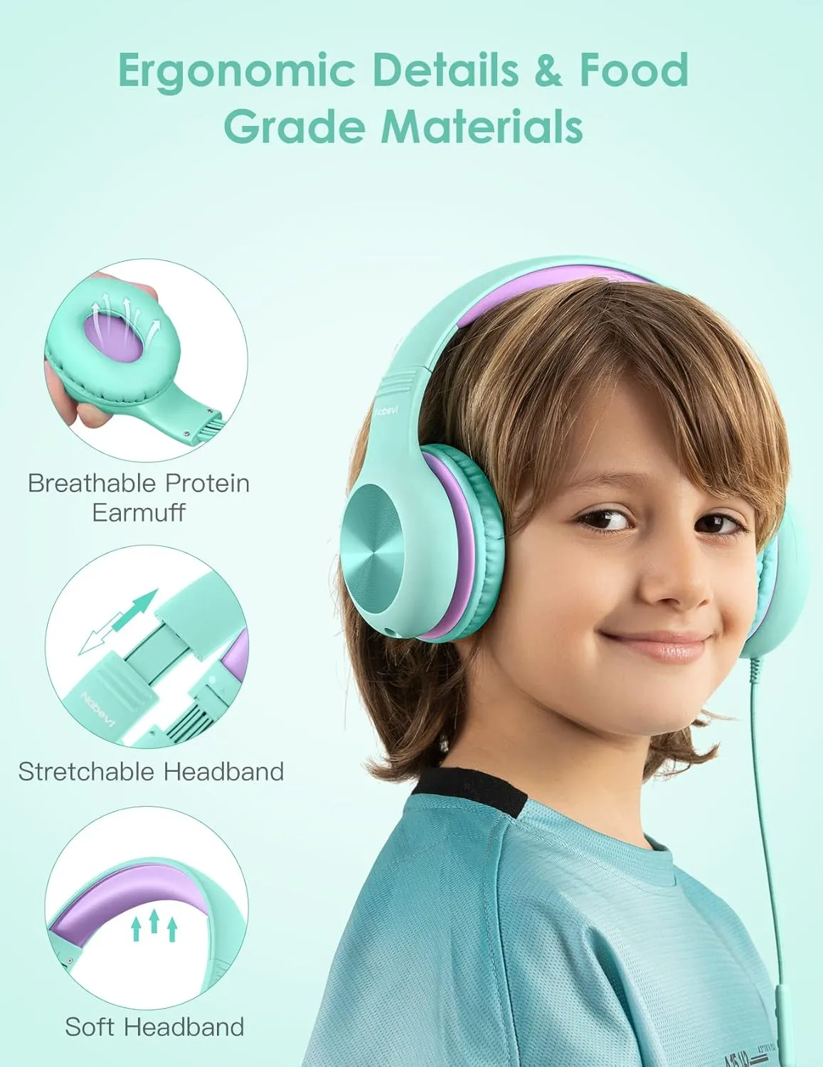 Kids Headphones with Microphone, Over-Ear Headphones for Kids with Sharing Function, 85dB/94dB Safe Volume Limit, Wired Headphone for Children, Kid Headset for School, Tablet, Travel, Green