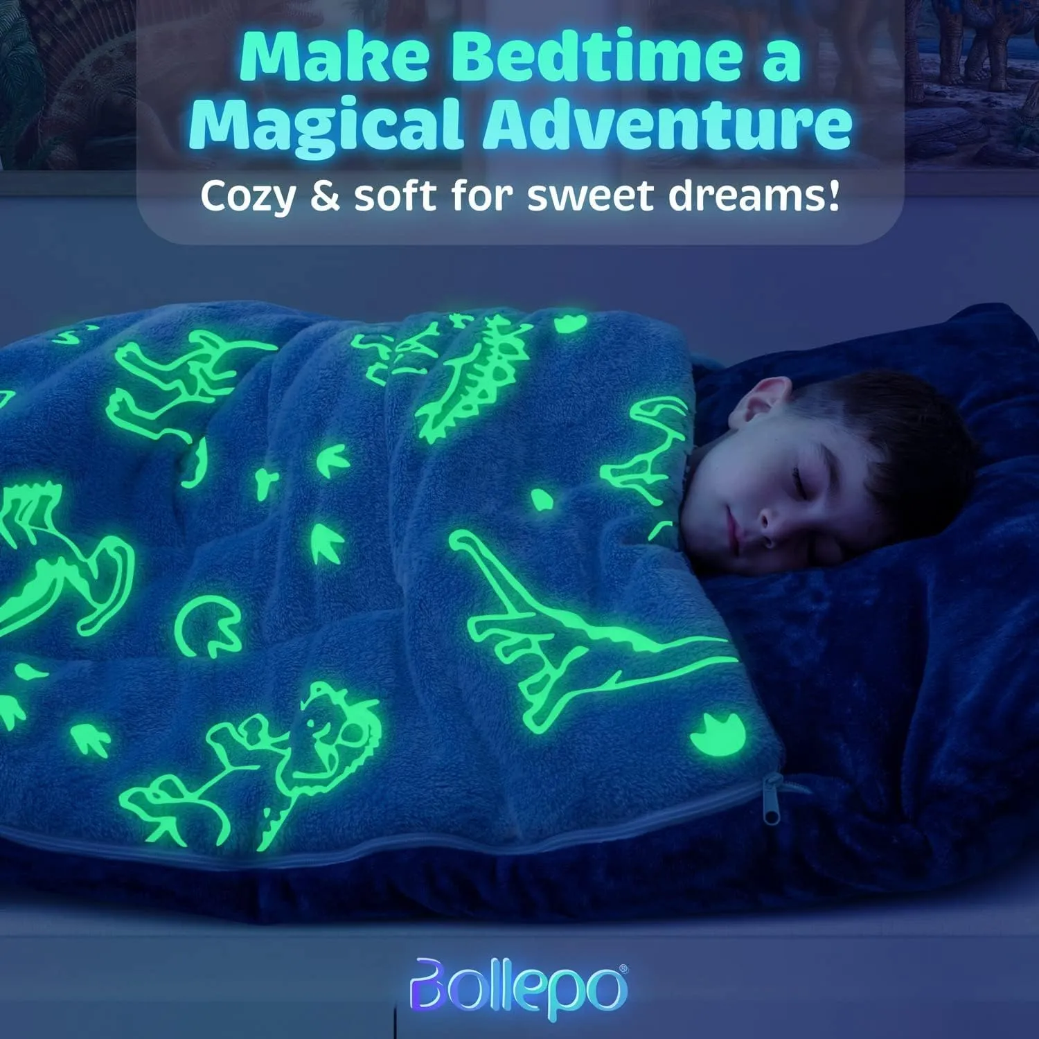 Kids Sleeping Bag for Boys & Girls - Glow in The Dark for Ages 3 , Large With Pillow Pocket, Extra Soft Toddler Blanket (66" x 33")