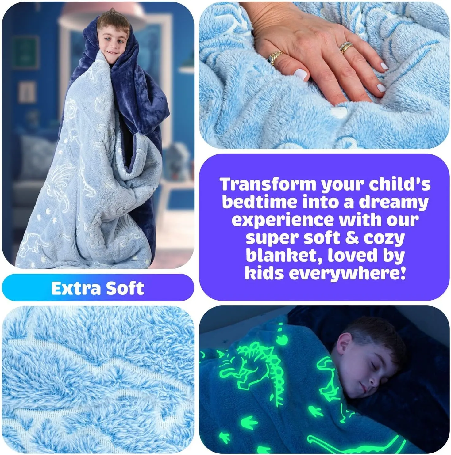 Kids Sleeping Bag for Boys & Girls - Glow in The Dark for Ages 3 , Large With Pillow Pocket, Extra Soft Toddler Blanket (66" x 33")