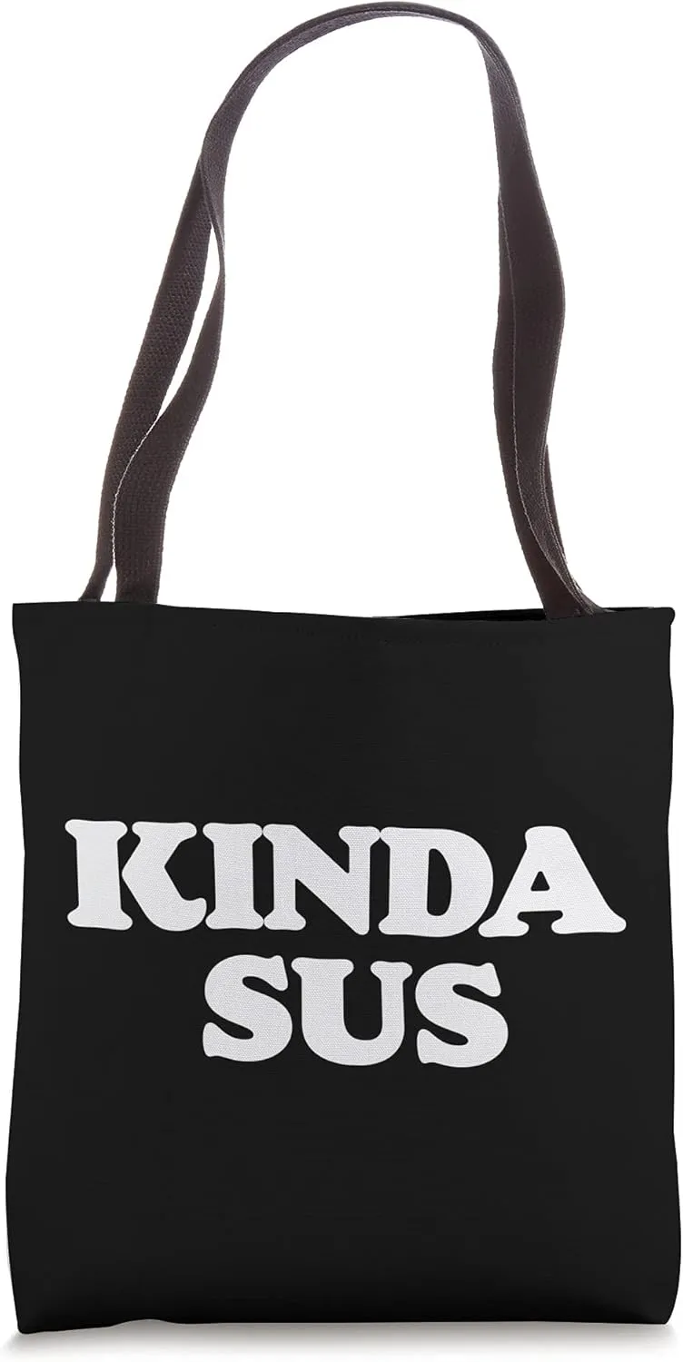 Kinda Sus Funny Retro Rainbow Suspicious Suspect Slang 80s Tote Bag