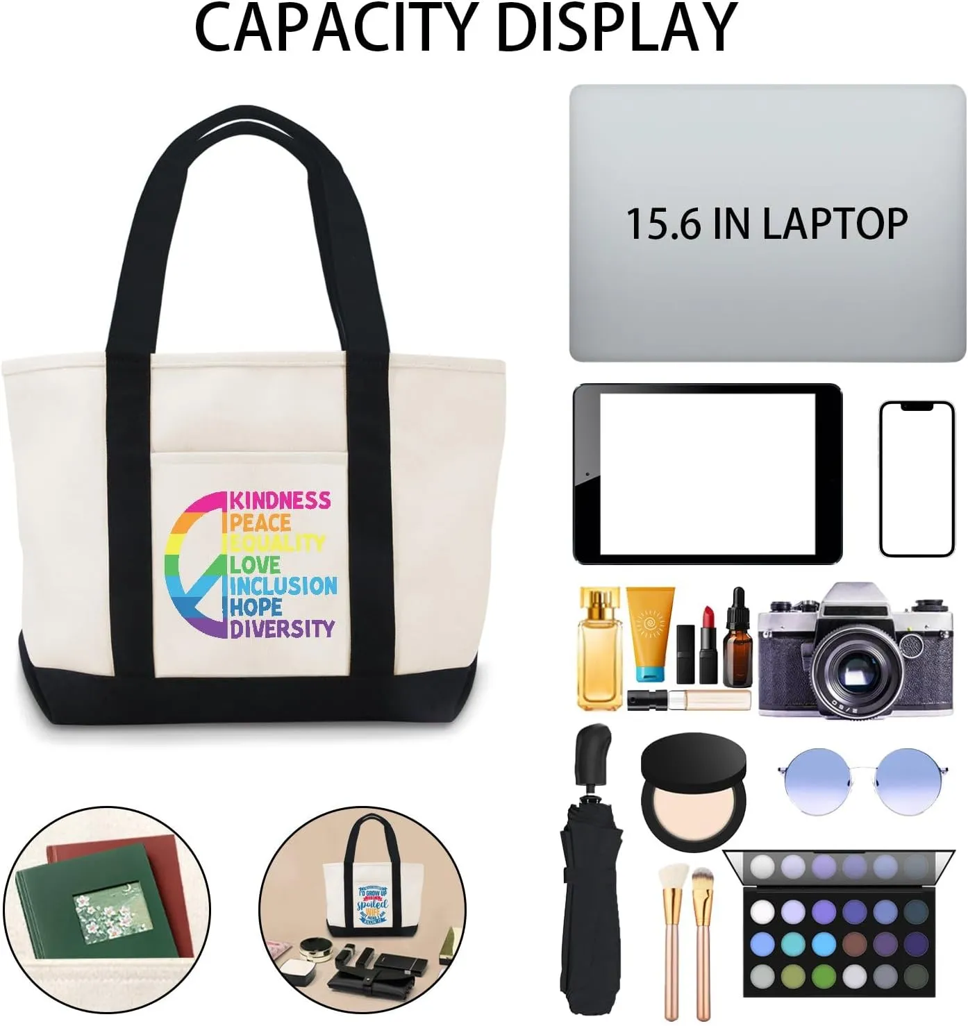 Kindness Peace Equality Love Inclusion Hope Diversity Canvas Tote Bag Canvas Tote Bag