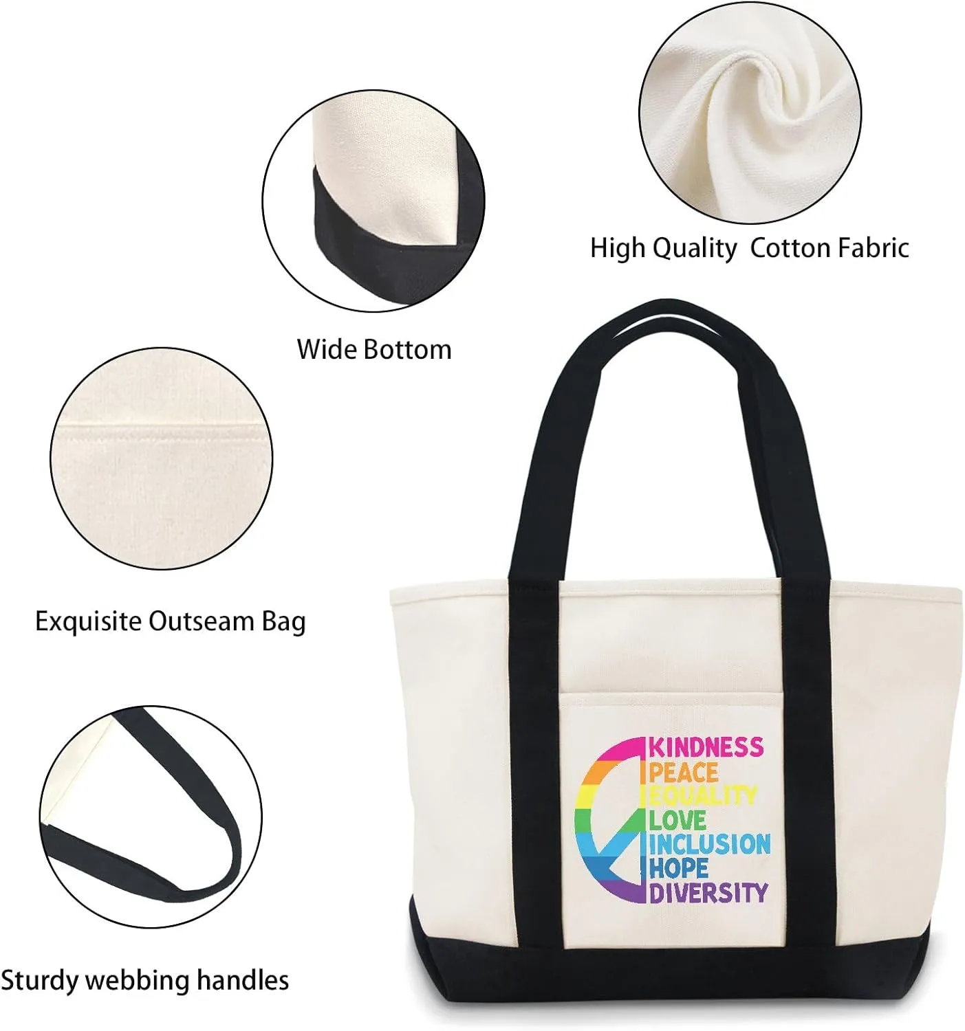 Kindness Peace Equality Love Inclusion Hope Diversity Canvas Tote Bag Canvas Tote Bag